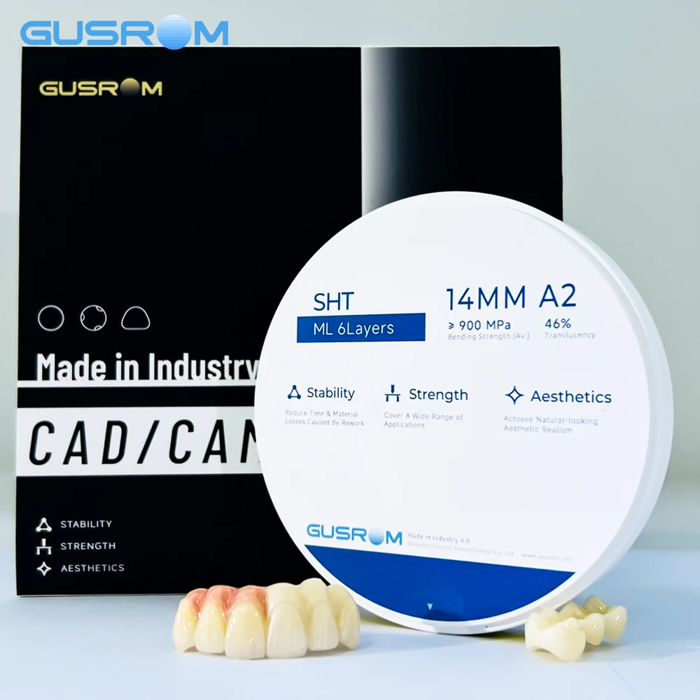GUSROM SHT ML Multilayer Zirconia Block 98mm 6 Layers Super High Translucency A2 Dental Disc for CAD CAM Anterior Crown Veneer
