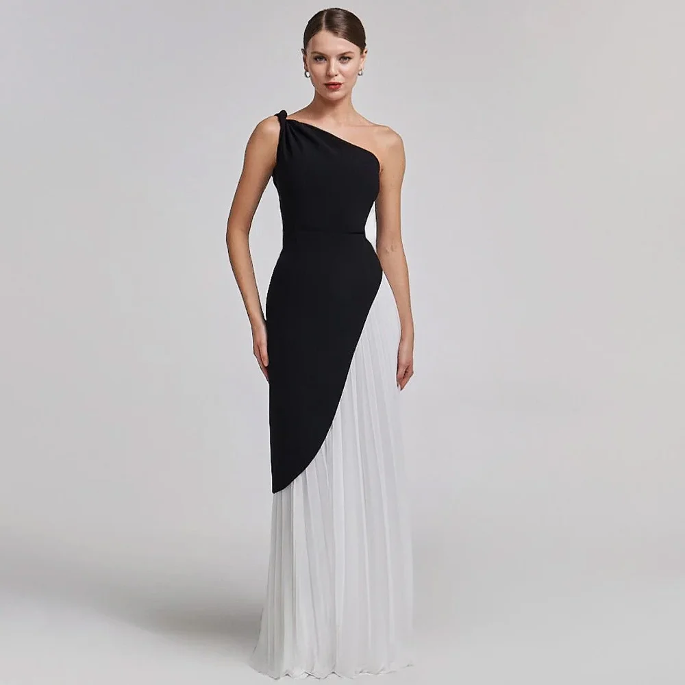 Robe Maxi en crêpe contrastée à une manche, personnalisée, ligne a, robe de bal formelle exquise, robes de soirée de haute qualité pour femmes