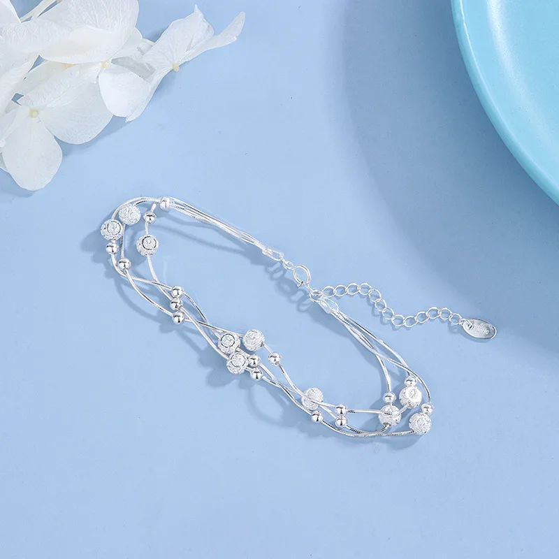 Braccialetti di lusso in argento sterling 925 Bracciale con perline fortunate per le donne Gioielli da festa con bracciale regolabile a catena multistrato coreana