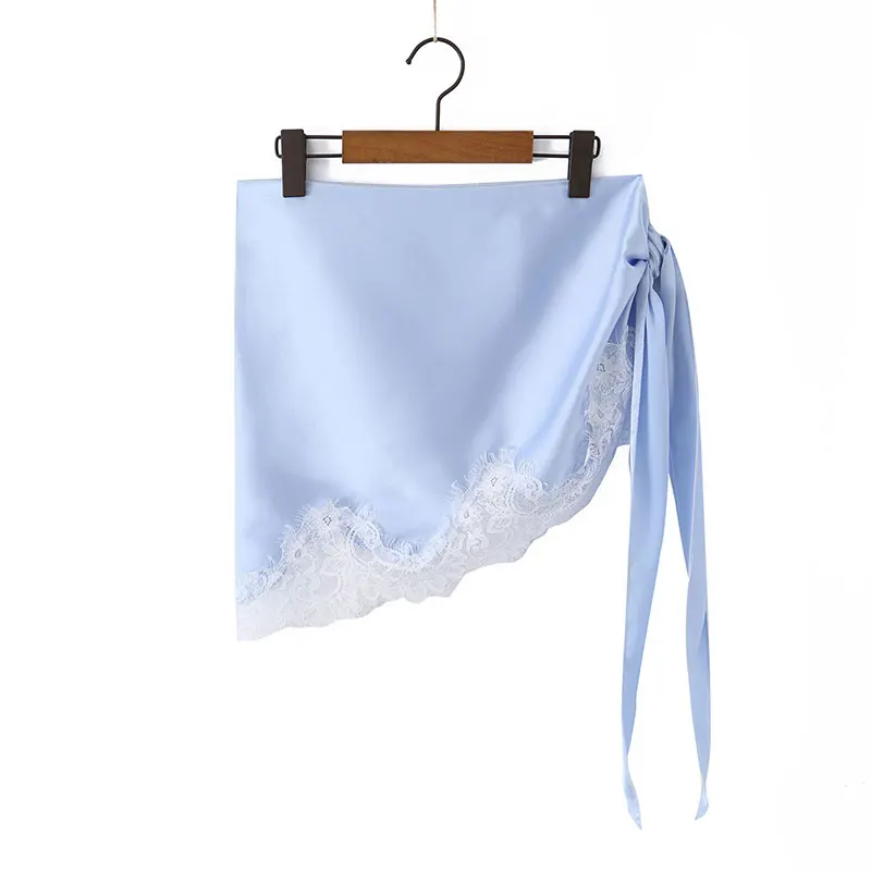 TFAFXY 2026 Summer New Lace Patchwork Satin Fart Curtain Slim Skirt Accessories Decor Apron Wrap Skirt