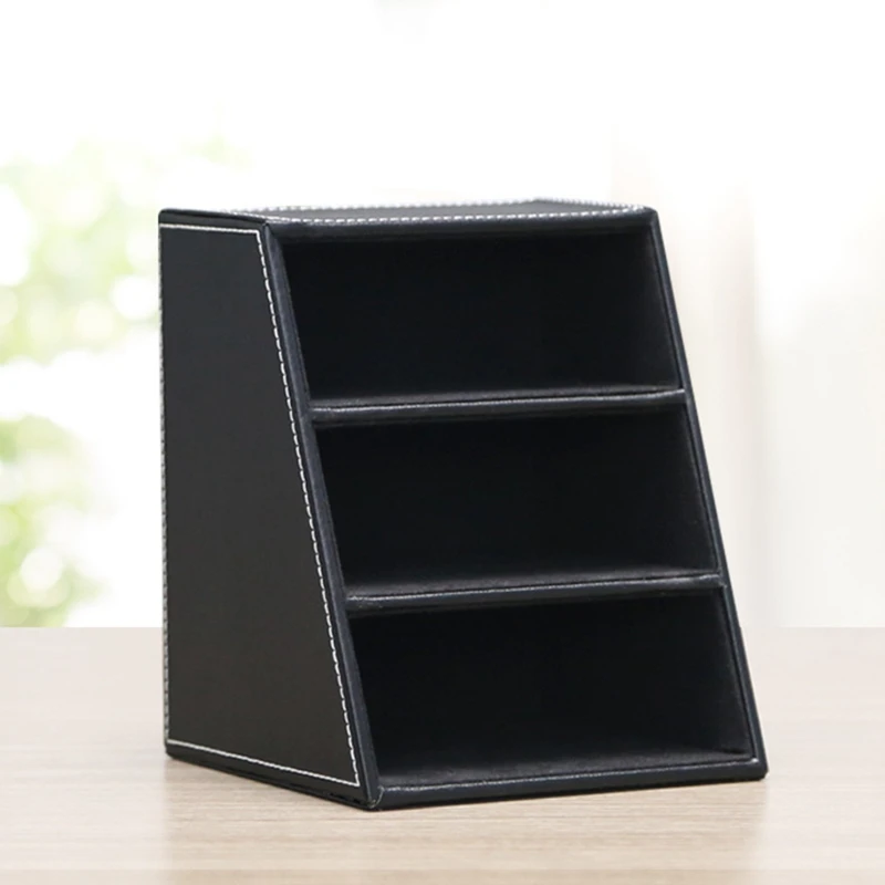 PU Leather Desk Papelaria Organizador, Caixa de armazenamento multifuncional para caneta de escritório, telefone celular, cartões de identificação, organizador preto durável