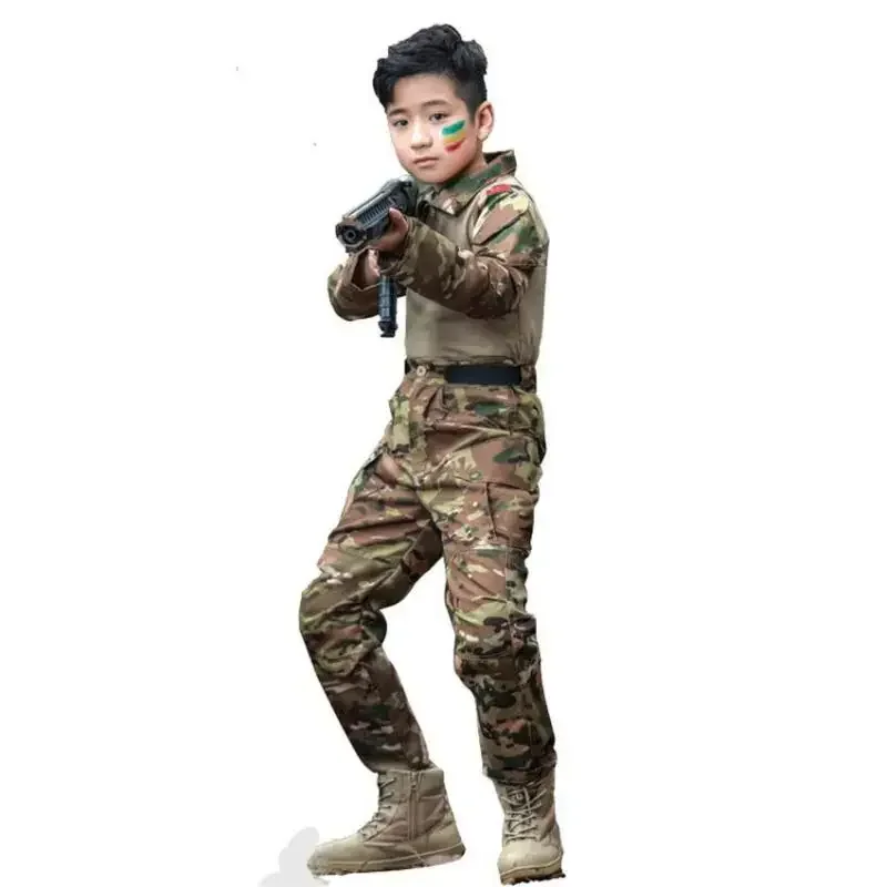 120-160cm Boys Girls Us Army Military Uniform Airsoft Camouflage Combat Shirts Pants Tactical Disguise Kids Costumes Clothing E
