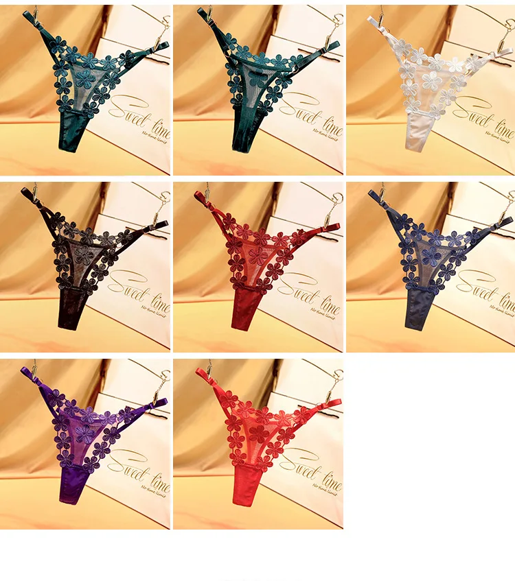 

Sexy Lace Thong Women Low Waist Butterfly Panties G strings Transparent Mesh Briefs Adjustable Waist Panties Culotte Femme