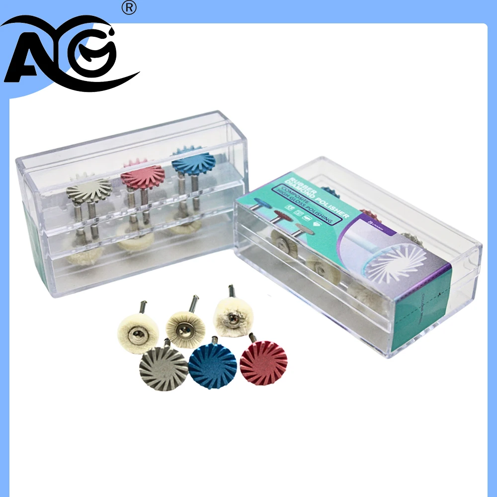 

6pcs/Box AG Dental Rubber Polisher Composite Flat Dental Polishing Brush Resin Polishing Diamond System RA Disc 14mm Wheel Kit