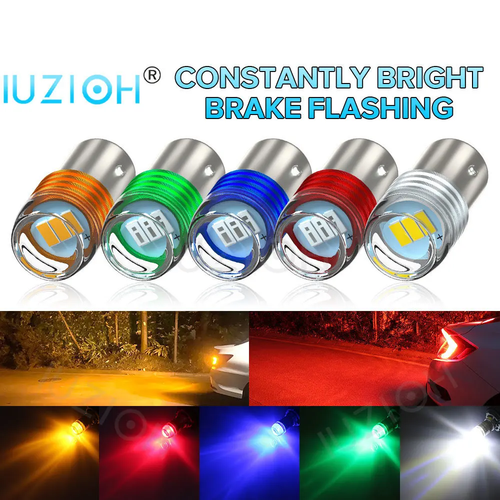 IUZIOH 2 SZTUK Lampa błyskowa 1156 1157 Żarówka LED BA15S Stroboskop BAY15D P21/5W P21W R5W Czerwony 3SMD Hamulec Światło cofania Światło postojowe samochodu