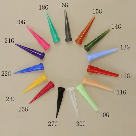 PP 플라스틱 TT 루어 잠금 테이퍼 팁 정밀 액체 주사기 디스펜스 바늘 10G 13G 14G 15G 18G 20G 21G 22G 23G 25G 25G 27G