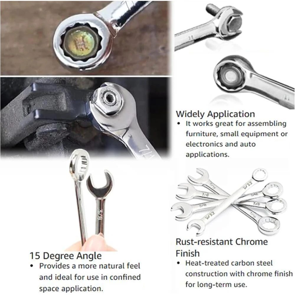 10Pcs SAE Mini Double Open End Wrench Set, Ratcheting Wrench Set Small Combination Wrench Sets 5/32\