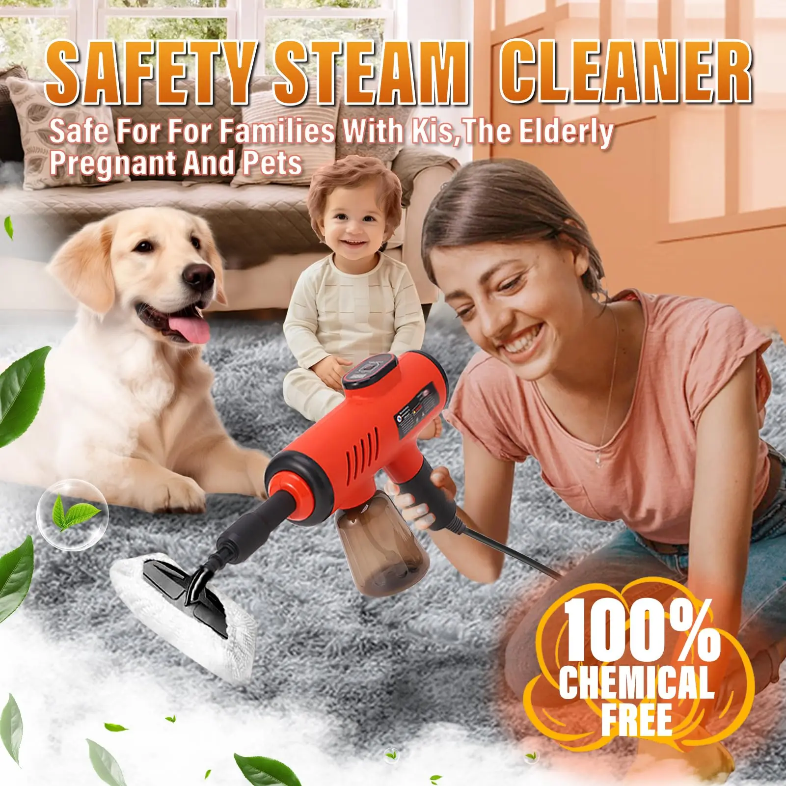 Handheld Pressurized Steam Cleaner, 600ml Hands-Free Portable Steamer, Mini Multipurpose Steam Cleaner with 7 PCS Accessories