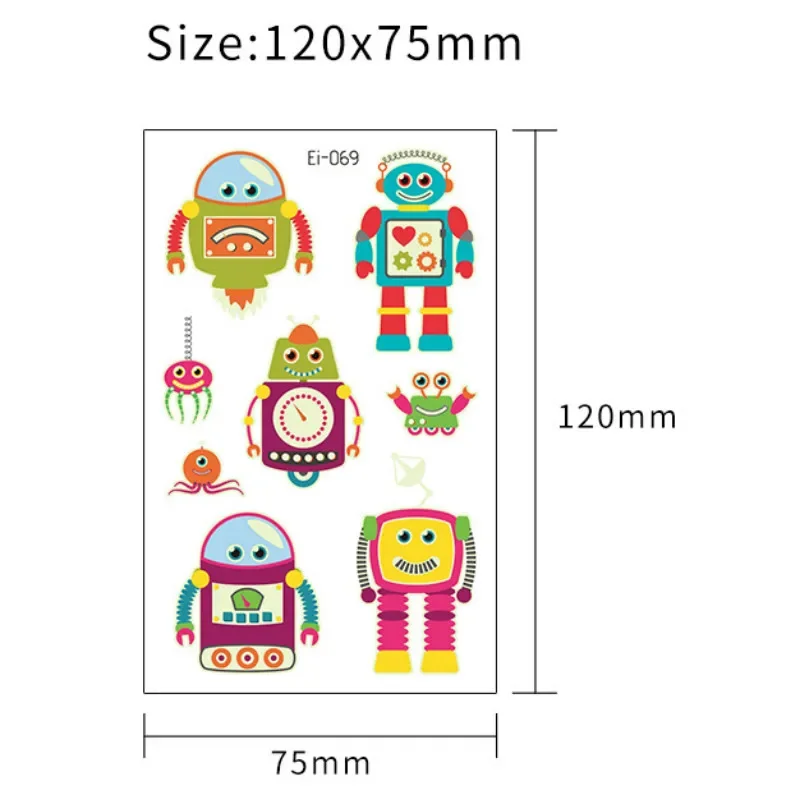 Robot Tattoo for Children Glowing Dark Waterproof Luminous Racing Car Dinosaur Fake Tattoo Stickers Body Art Christmas Halloween