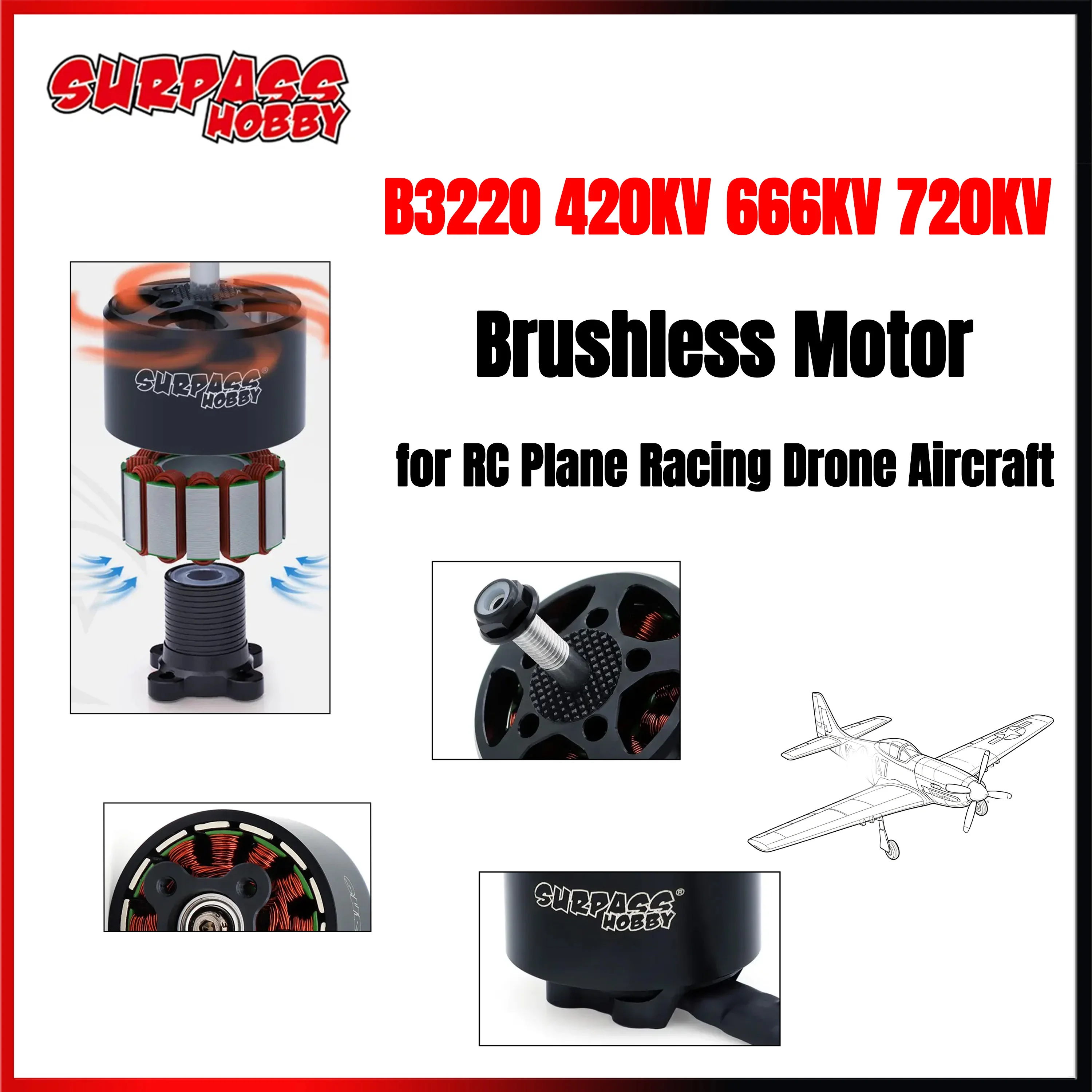 

Бесколлекторный двигатель Surpass Hobby B3220 420KV 666KV 720KV для радиоуправляемых самолетов, гоночных дронов, вертолетов, квадрокоптеров, FPV, DIY-игрушек и аксессуаров