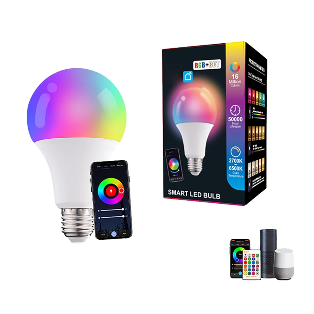 Ampoule LED intelligente Bluetooth, lampes intelligentes, luminosité réglable, lampe d'éclairage domestique, 16 millions de couleurs, 2700K-6500K, 1 PC, 2 PC, 4PC