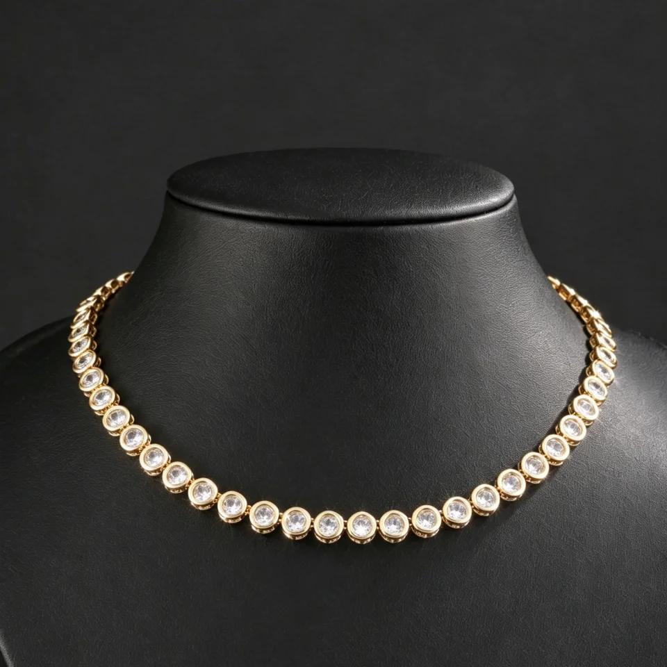 ZAKOL Exquisite bunte runde Zirkon-Tennis-Halskette für Frauen, Vintage-Stil, funkelnder Kristall, Hochzeit, Party, Schmuck, Geschenk – Detail 6