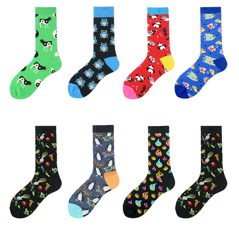 Fashion Hip Hop Cartoon Men Socks Animal Seahorse Lion Fish Personality Skateboard Breathable Happy Funny Casual Socks New