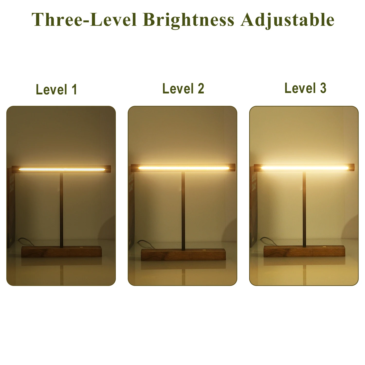 Walnut Wireless LED Table Lamp Touch Control Desk Lamp with 3-Level Brightness Retro Night Light Minimalist Bedside Lamp