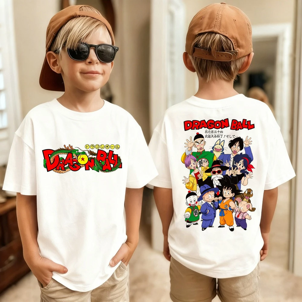 

Kids Dragon Ball Z 2026 Summer Cotton T-Shirt Boys Goku & Friends Character Collage Short Sleeve Breathable Casual Tee