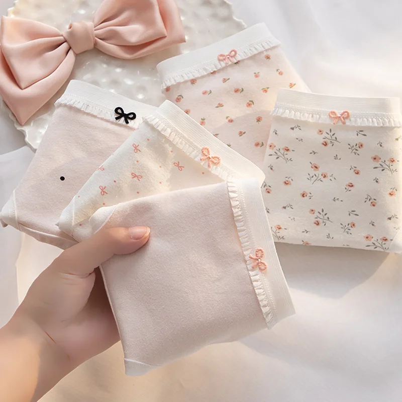 6PC/Lot Cotton Underwear for Young Girls Lovely Mid-Waist Briefs Student Panties with Solid Bow Teenagers M-XL Sizes Available