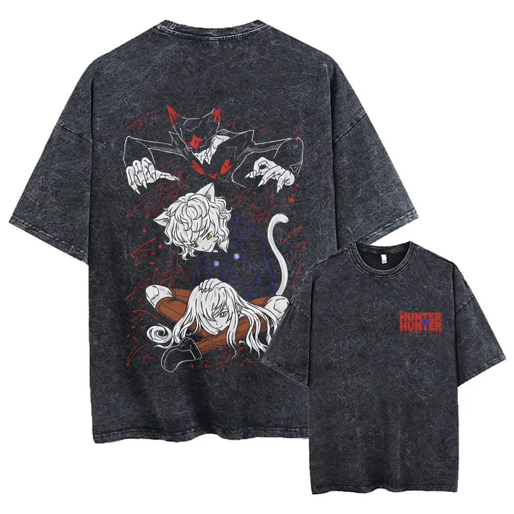 

Anime Hunter X Hunter T Shirt Neferpitou Graphic Vintage Washed T-shirt Men Women Fashion Casual Oversized T-shirts Streetwear