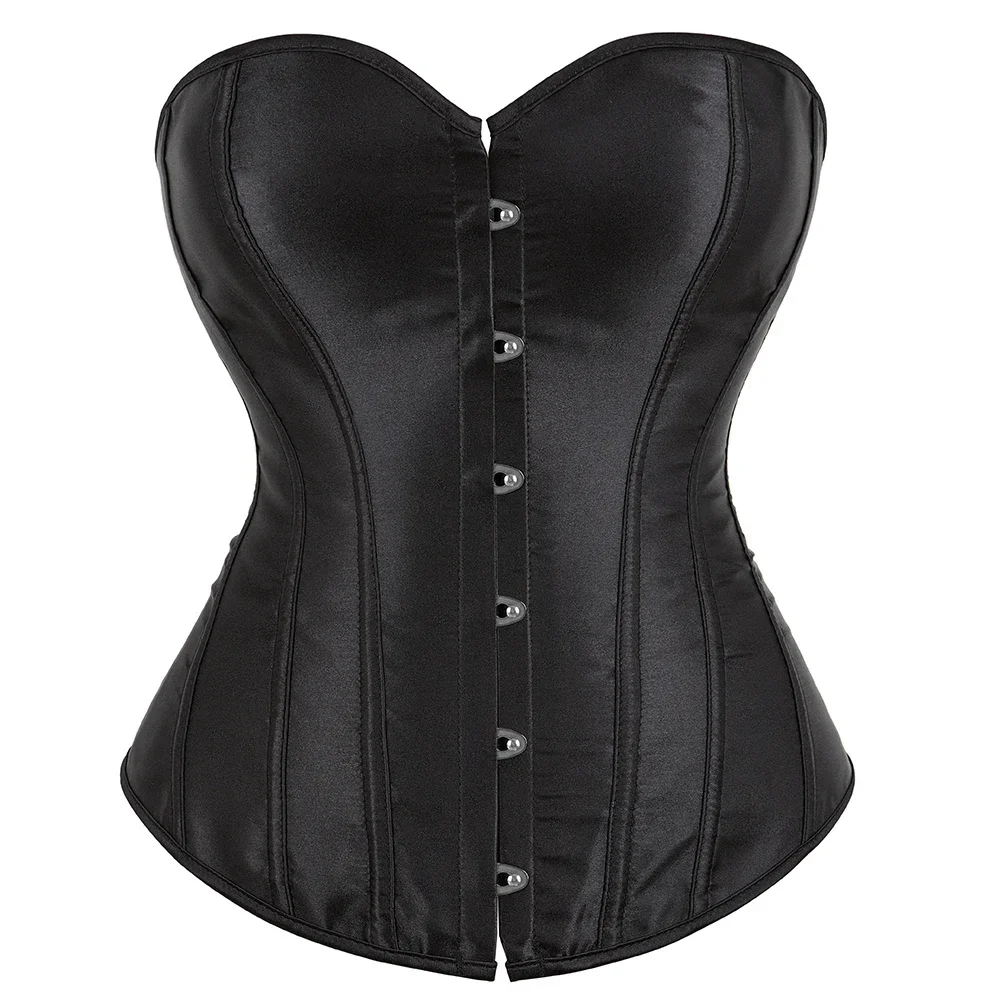 

Satin Overbust Corset Simple Vintage Elegant Bustier Plastic Boned Waist Cincher Shapewear Gothic Sexy Korset Plus Size
