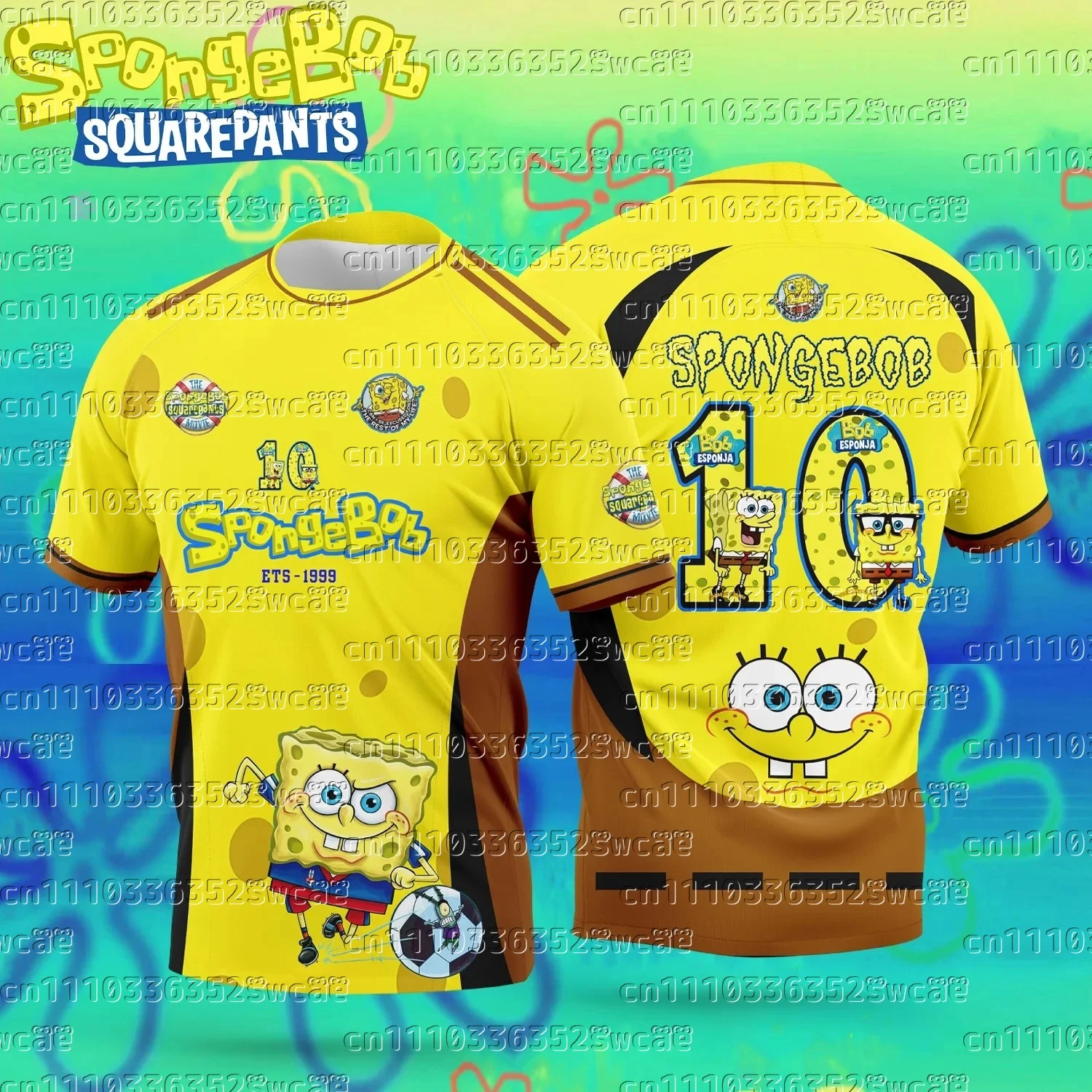 Potdemiel Brand Football Jersey Pai Da Xing SpongeBob SquarePants Theme Summer Oversized T-shirt for Adult Family Matching2026