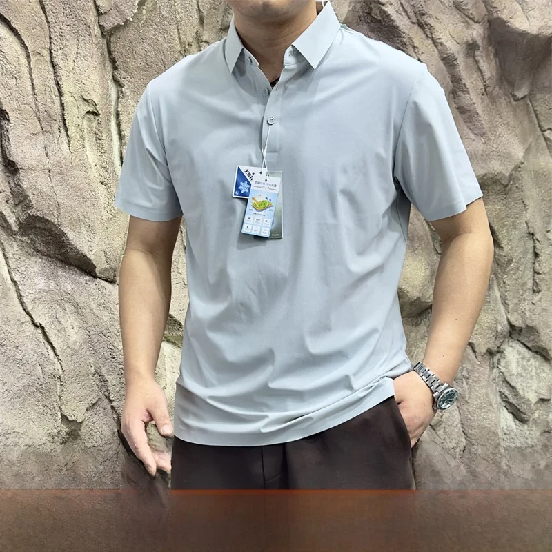 Outdoor Qui Dry Ice Skin Technology Elastic Breathable Summer Men's Sl Gluel ort Sve  irt Stand Fit