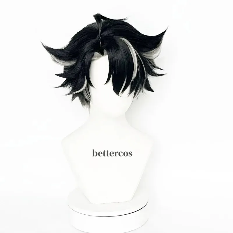 NewWriothesley Cosplay Wig Fontaine 30cm Black Gradient Gray Wigs Heat Resistant Synthetic Wigs Party Wig + Wig Cap2025