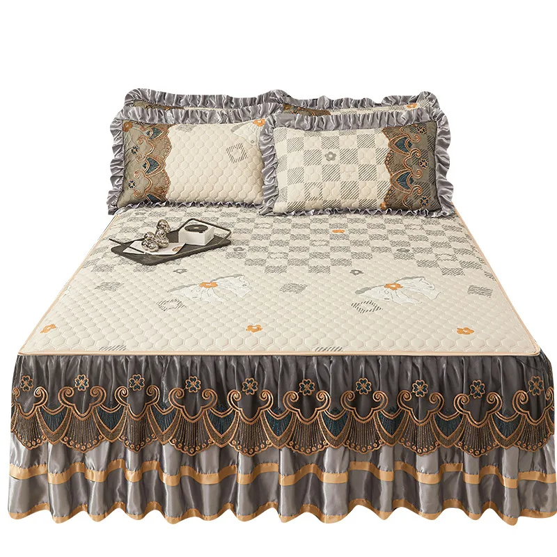

Summer latex seat ice silk mat three-piece set machine washable water washable disassembled bed skirt