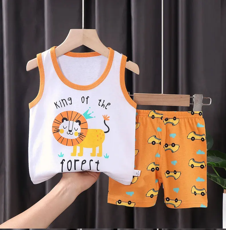 Kinder Sets Kinder Weste Anzug 2PCS Set Sommer Baumwolle T-Shirt Mädchen Shorts Kleidung Kinder Jungen Mädchen Ärmellose Anzug Tragen Tuch – Detail 3