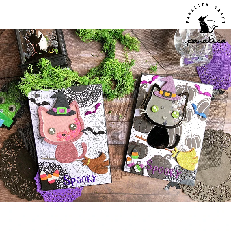 Panalisacraft Halloween Wizard Cat Cute Metal Cutting Dies halloween diecut scrapbooking Album Paper Card Craft Embossing