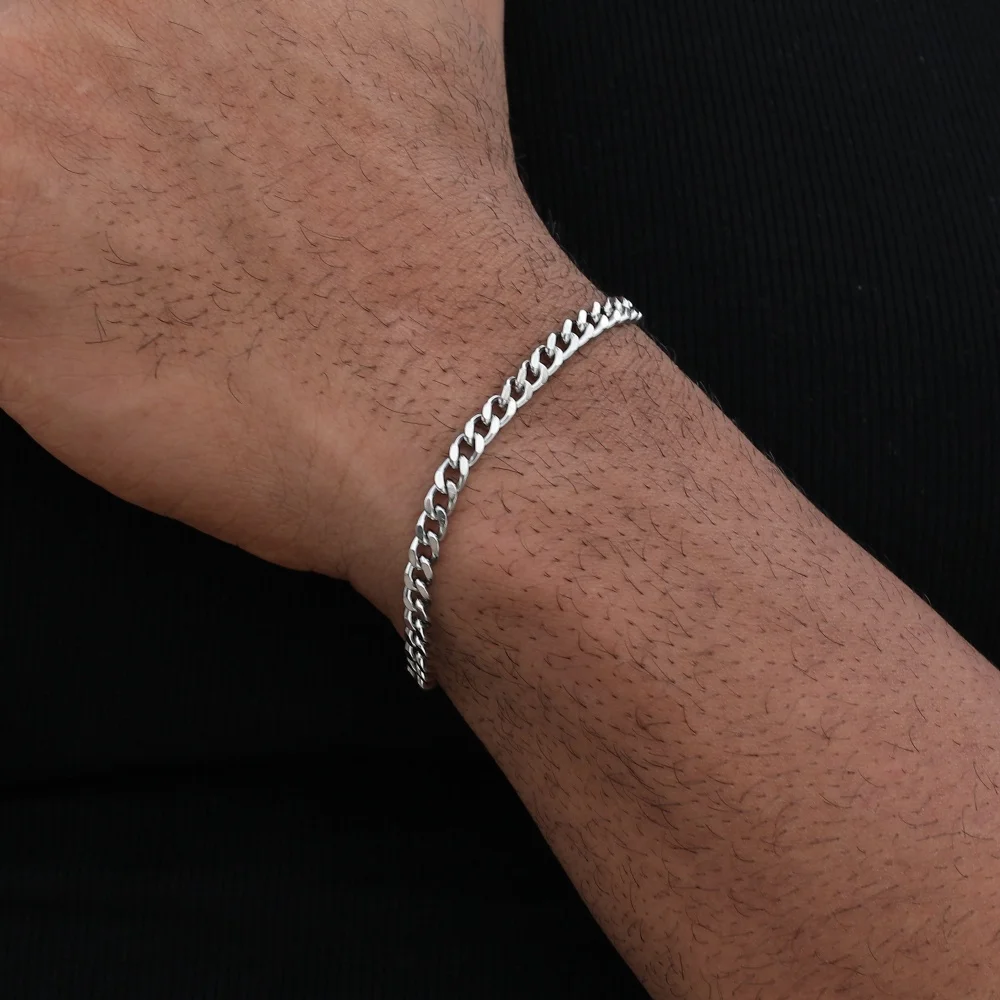 5mm Hip-Hop Edelstahl Basis-Kettenarmband, einfaches Herren-Kubakette-Schmuckstück, modisches Party-Accessoire – Detail 6