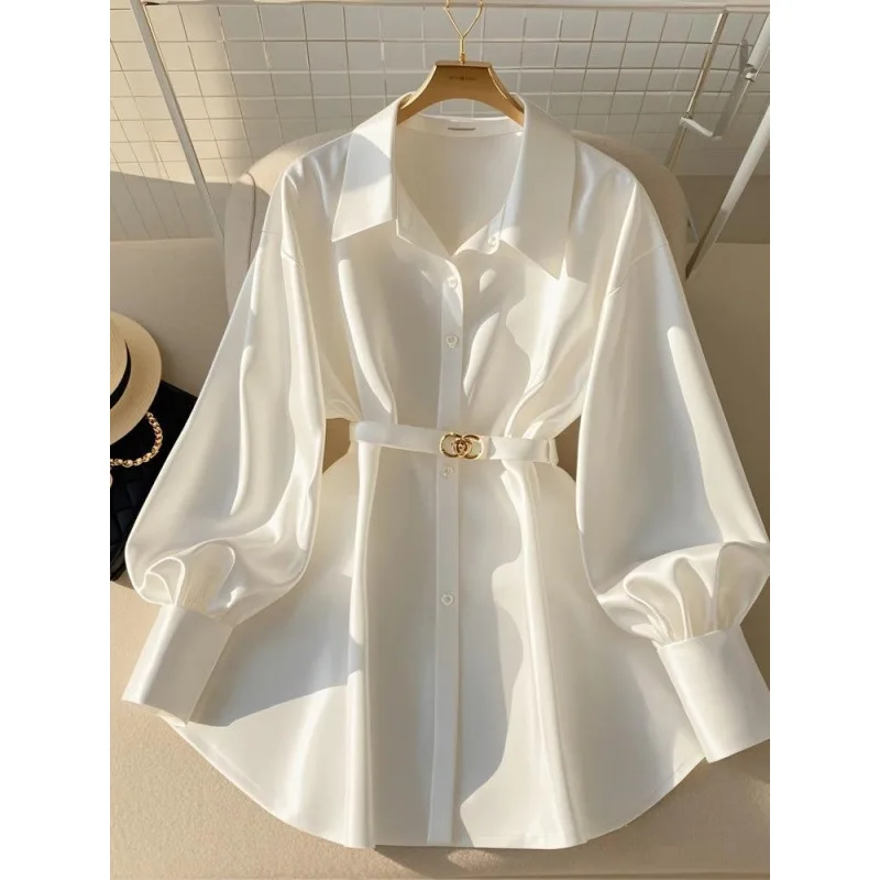 

2025Popular Early Autumn New Women's Clothing French Style Shirt Light Luxury Design White Shirt Top Women Lightly Mature