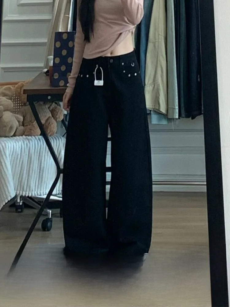 

Джинсы женские с высокой талией, осенне-зимние, новые, больших размеров, в стиле ретро, с инкрустацией стразами, длинные брюки-клеш