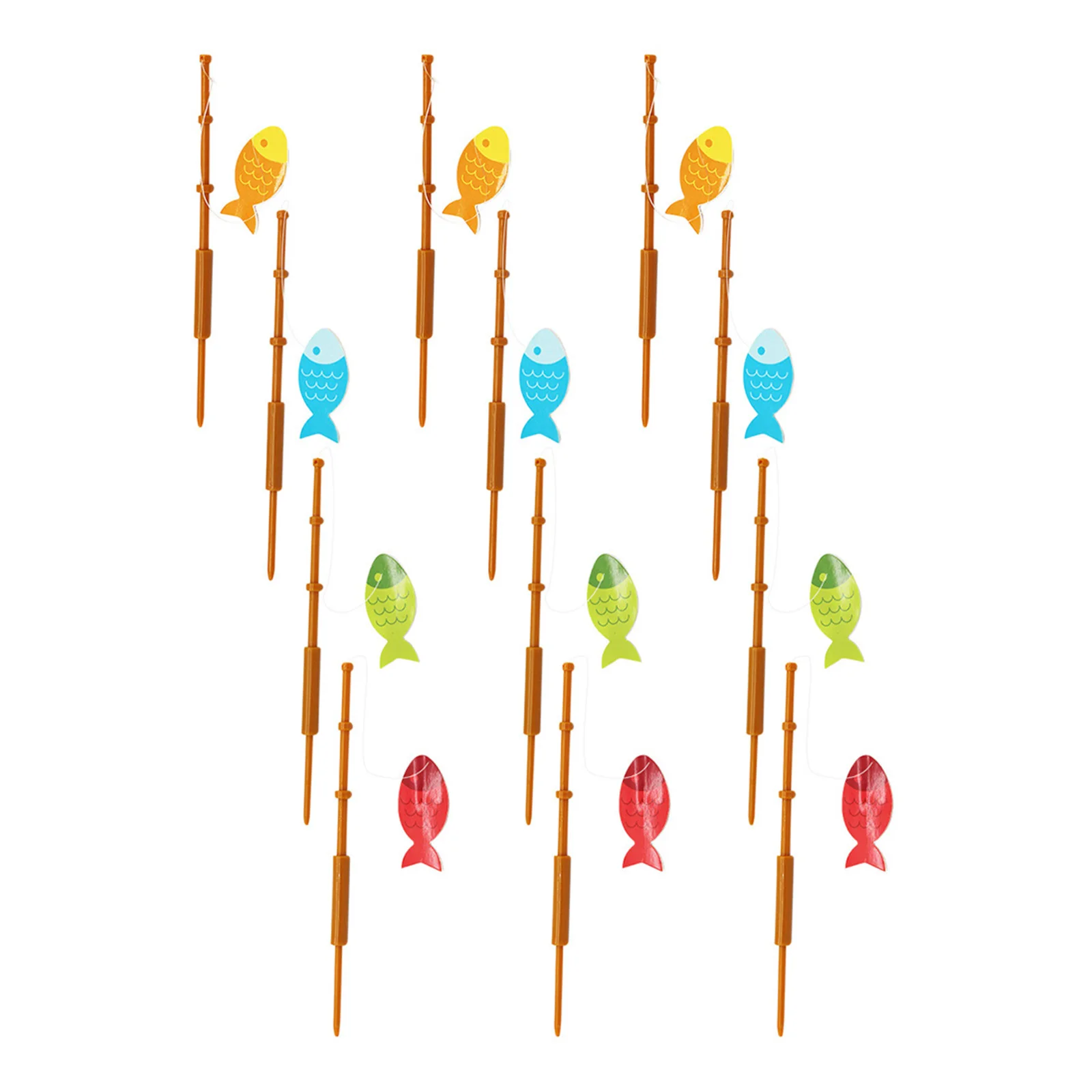 

12Pcs Mini Fishing Pole Decors Safe Use Bright Colors Party Food Decorations Fishing Cake Decorations Party Picks