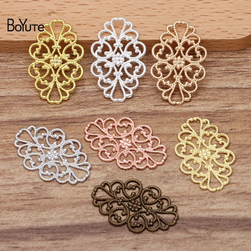 BoYuTe (50 Pieces/Lot) 22*32MM Flower Filigree Findings Metal Brass Stamping Materials for Jewelry Making