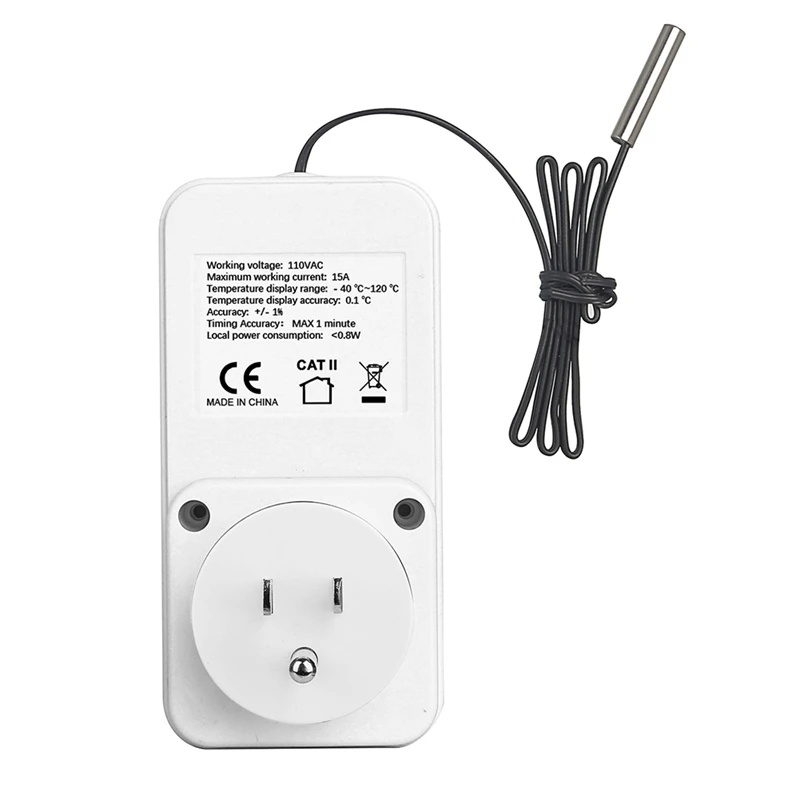 Digital Temperature Controller Socket Outlet Thermostat With Timer-Sensor Probe Heating Cooling Switch Backlight US Plug