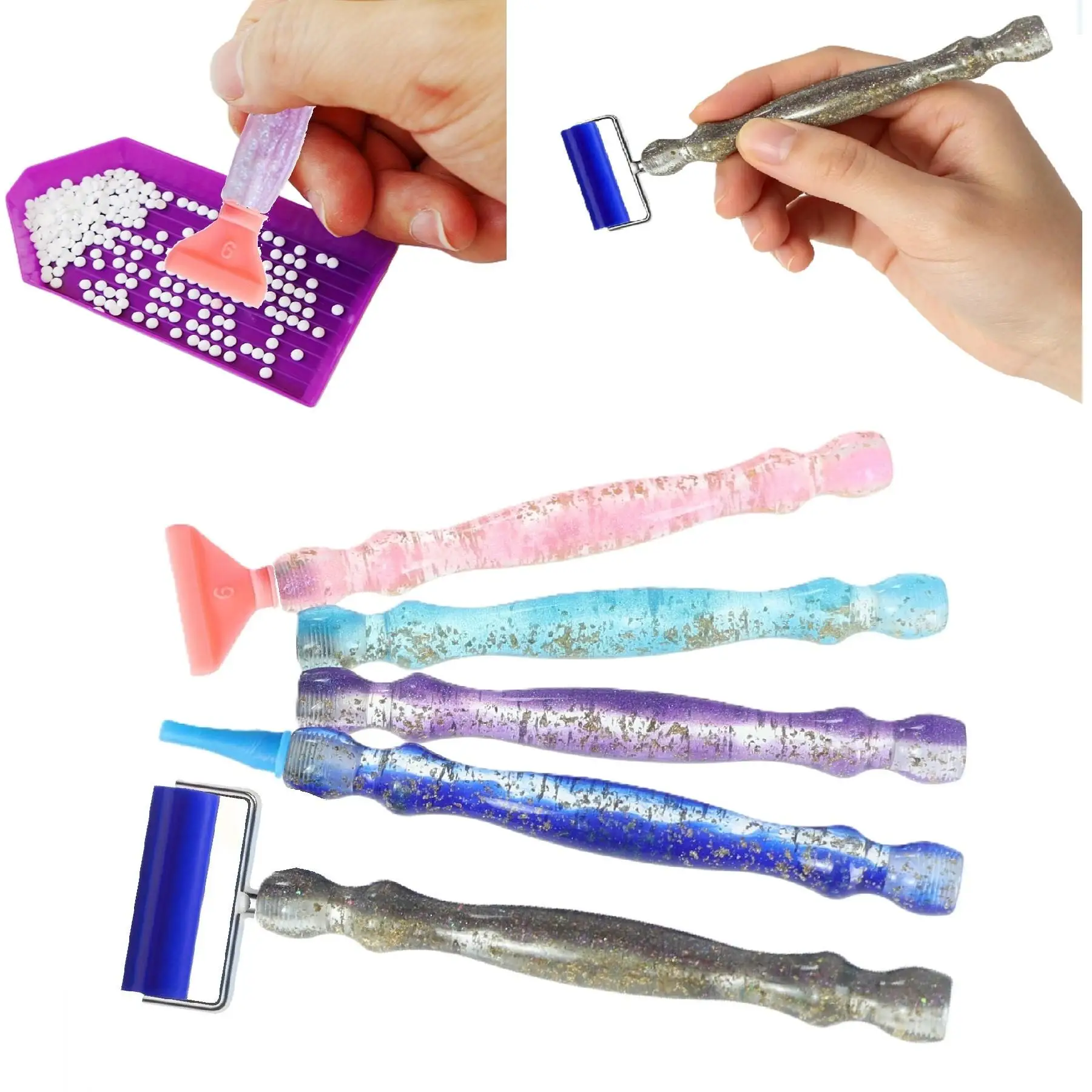 High-Quality Novel Fine-Glitter DIY Diamond Painting Pen Tool Set Accessories, Includes 6 Different Plastic Tips, Roller, Storage Tray, Silicone Mat, 6 Adhesive Tools, Suitable for Adult DIY 5D Diamond Painting Tool Ac view 3
