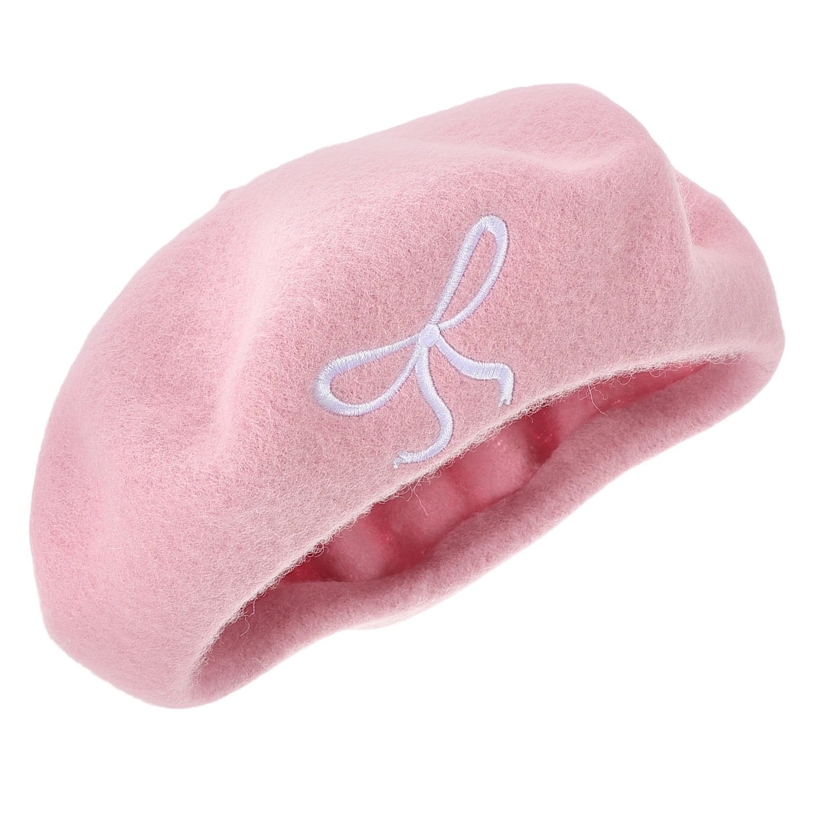 

Beret Hats for Women Cute Pink Faux Wool French Beanie Crochet Cloche Barrette Fashion Elegant Warm Autumn Winter