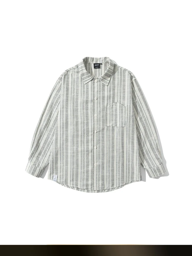 

Мужская рубашка NTED в японском ретро-стиле с полосками, длинным рукавом, свободного кроя, осенняя, повседневная, универсальная, с воротником, верхняя одежда для пар