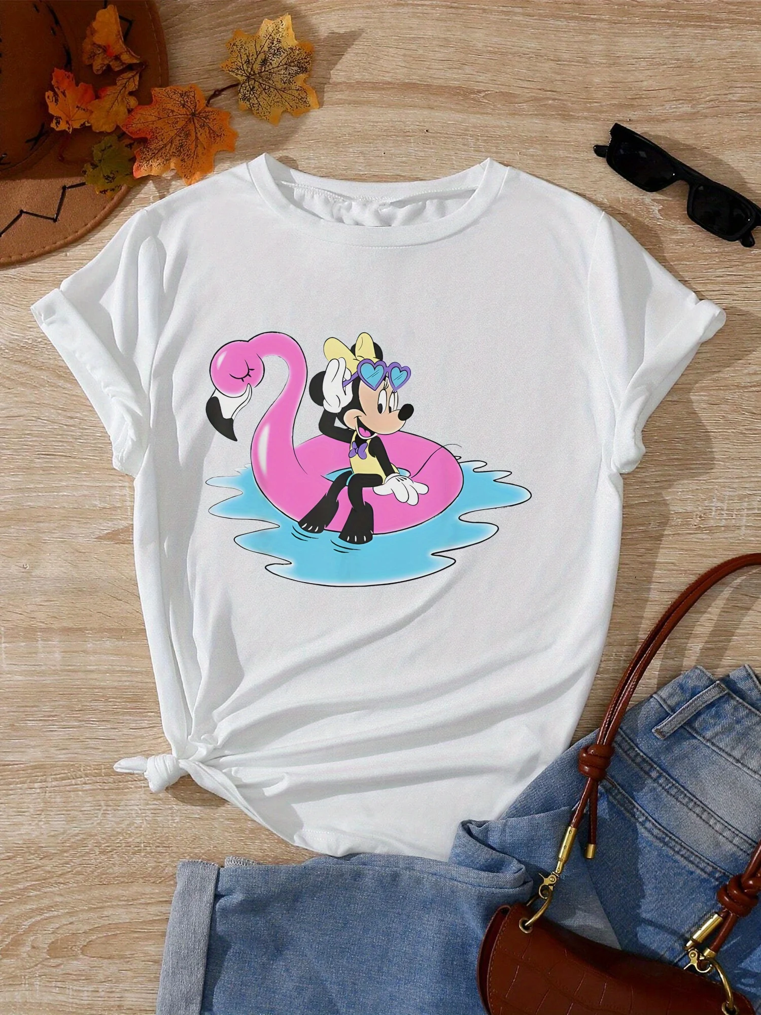 تي شيرت ديزني ميني ماوس فلامنغو - رقبة دائرية، تصميم فلامنغو وردي أزرق للرياضة والترفيه #2