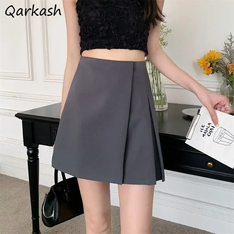 

Плиссированные мини-юбки женские однотонные летние с высокой талией свободные милые шикарные универсальные темпераментные повседневные модные простые Mujer в корейском стиле