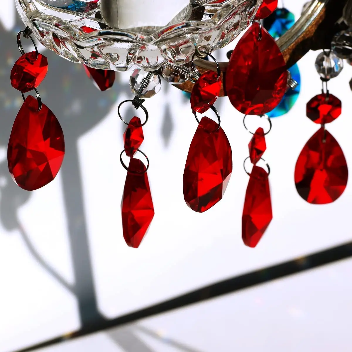 Camal 5 pz rosso 38mm Teardrop cristallo ciondolo in vetro prismi SunCatcher ghirlanda lampadario parte festa di nozze Home Hanging Decor