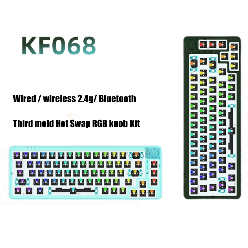 

KF068 3 Mode Wireless 65% Knob Mechanical Keyboard kit Black Cyan White Clear hot swappable RGB 2.4G BT Similar with TM680