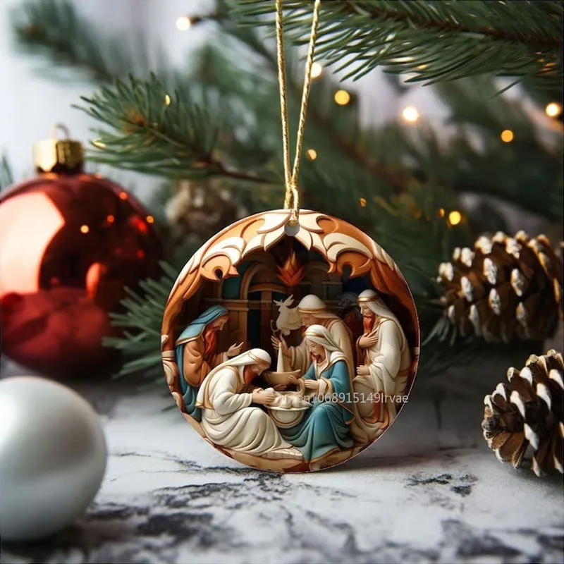 2D Acrylic Jesus Nativity Scene Pendant Christian Tree Ornament The Birth Of Jesus Pendant 2024 Navidad Decor New Year Xmas Gift