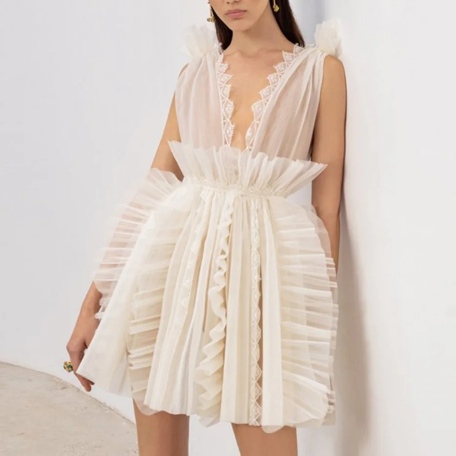 

V-neck Tulle Dress Mini Women Clothing Ruffles Mini Ball Gown Layered Party Dresses For Woman Custom Made Cocktail Dresses