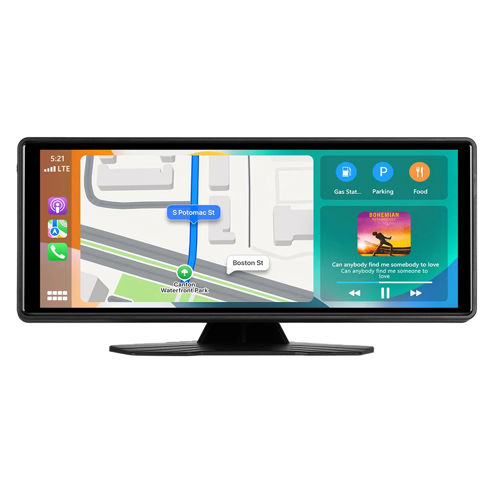 Podofo 10,26 Zoll HD Großbildschirm Smart Screen Player unterstützt kabelloses CarPlay, Android Auto, CVBS-Kamera, BT, EQ, tragbarer Smart Player
