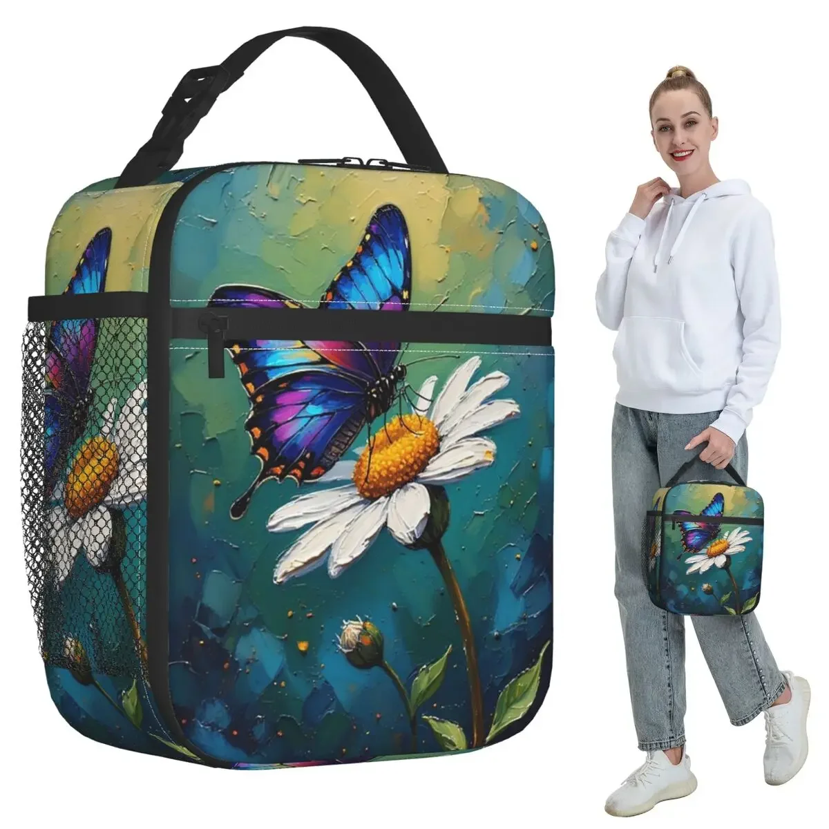 Butterfly Stands On Flowers Oil Insulated Lunch Bag for Women Office Cooler Thermal Food Box Tote Portable Lunch Boxes Container