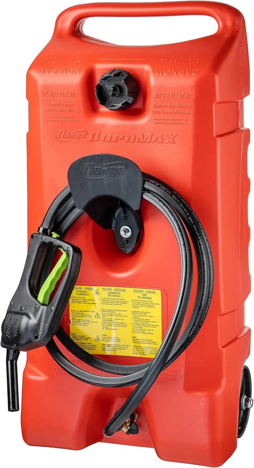 2024 Version, 14 Gallon Portable Gas Fuel Tank Container Caddy with LE Fluid Transfer Siphon Pump and 10-Foot Long Hose, Red