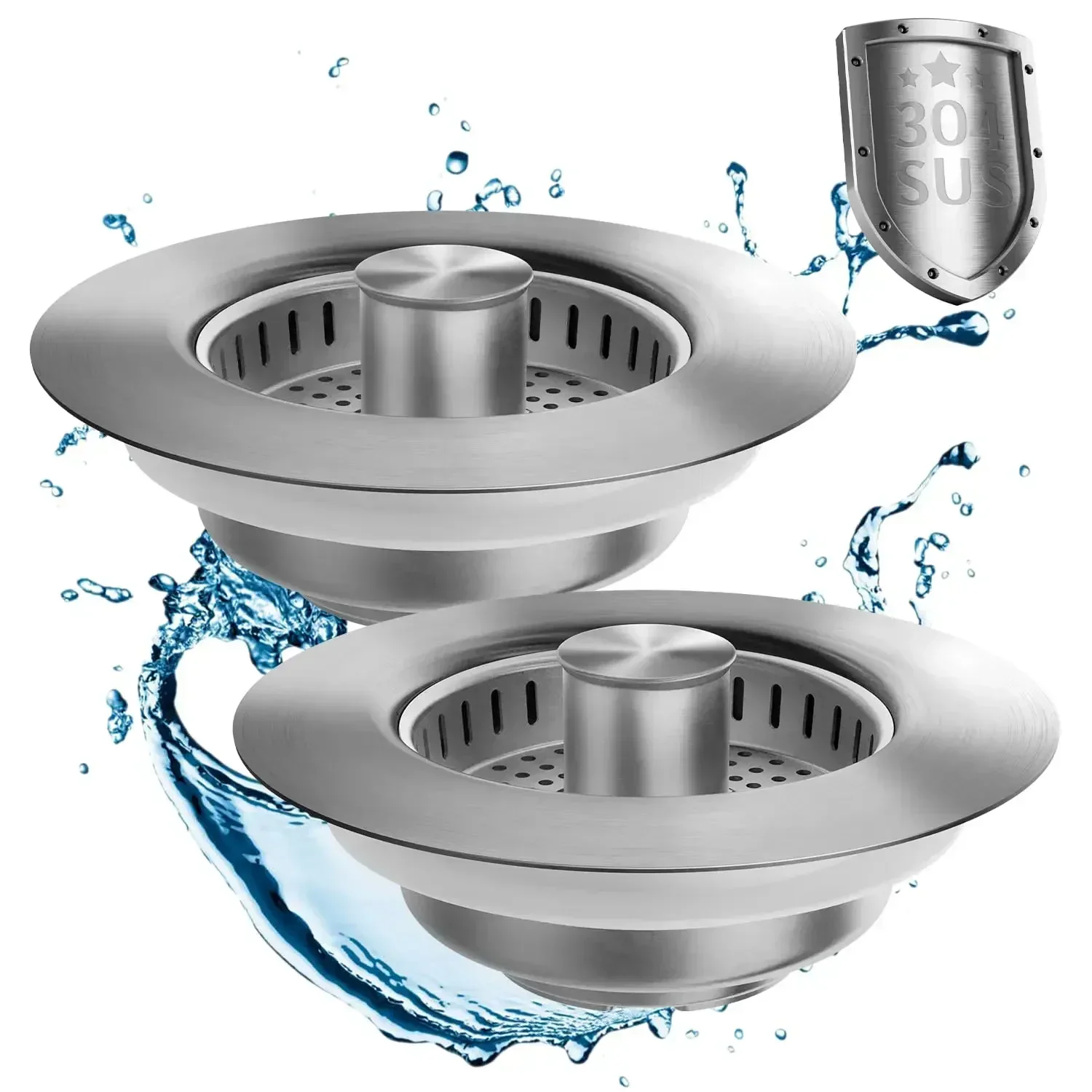 

US Standard 3-in-1 Sink Drain Strainer - 304 Steel, Upgraded Stopper, Fast Drain Odor Filter