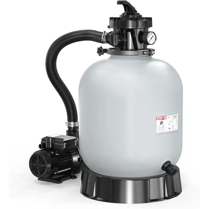 Filtro de piscina de arena, tanque de 16 pulgadas con bomba de 3/4 HP, bomba de piscina enterrada sobre el suelo de 115 V con cesta de filtro, 3435 GPH