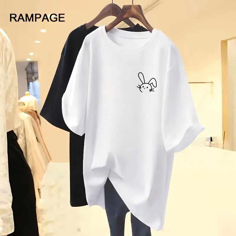 

Women Cartoon Little Printed Pullover Summer Pure Cotton Loose Short Sleeve O-neck Top Tees Lady Basics Casual T-shirt