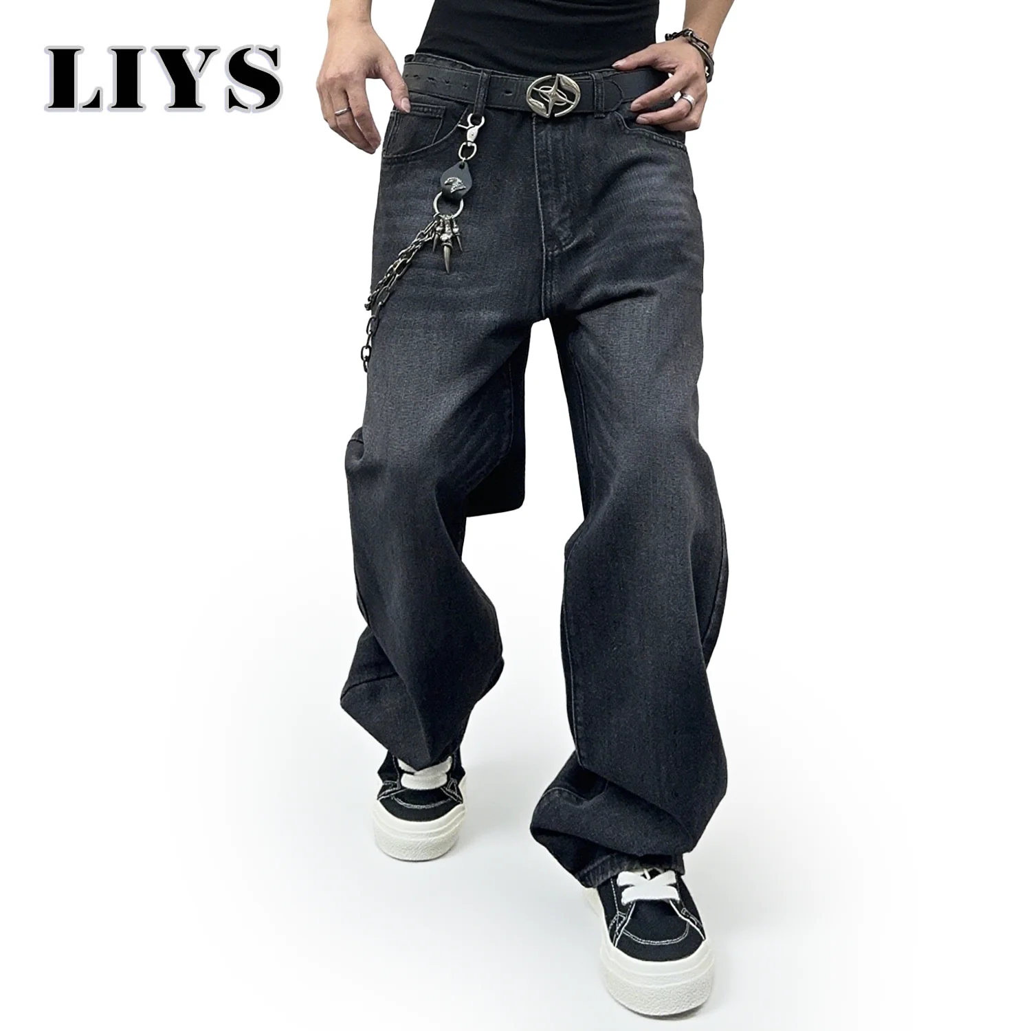 1Pcs Men's Daily Travel Casual American Street Loose Jeans Black Fashion Street Style Retro Wide Leg Pants Jeans Denim Pants